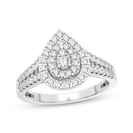 Now + Forever Multi-Diamond Center Pear Engagement Ring 1/3 ct tw Round-cut 10K White Gold
