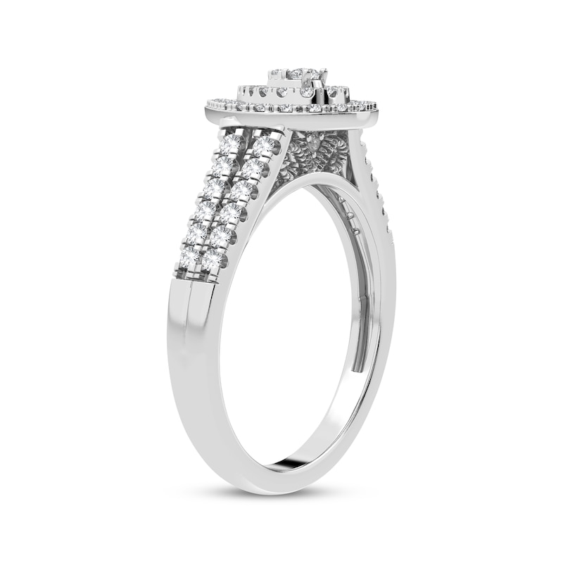 Multi-Diamond Center Pear Engagement Ring 1/3 ct tw Round-cut 10K White Gold