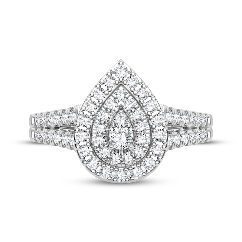 Multi-Diamond Center Pear Engagement Ring 1/3 ct tw Round-cut 10K White Gold