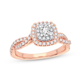 Now + Forever Diamond Cushion Engagement Ring 1/3 ct tw Round-cut 10K Rose Gold