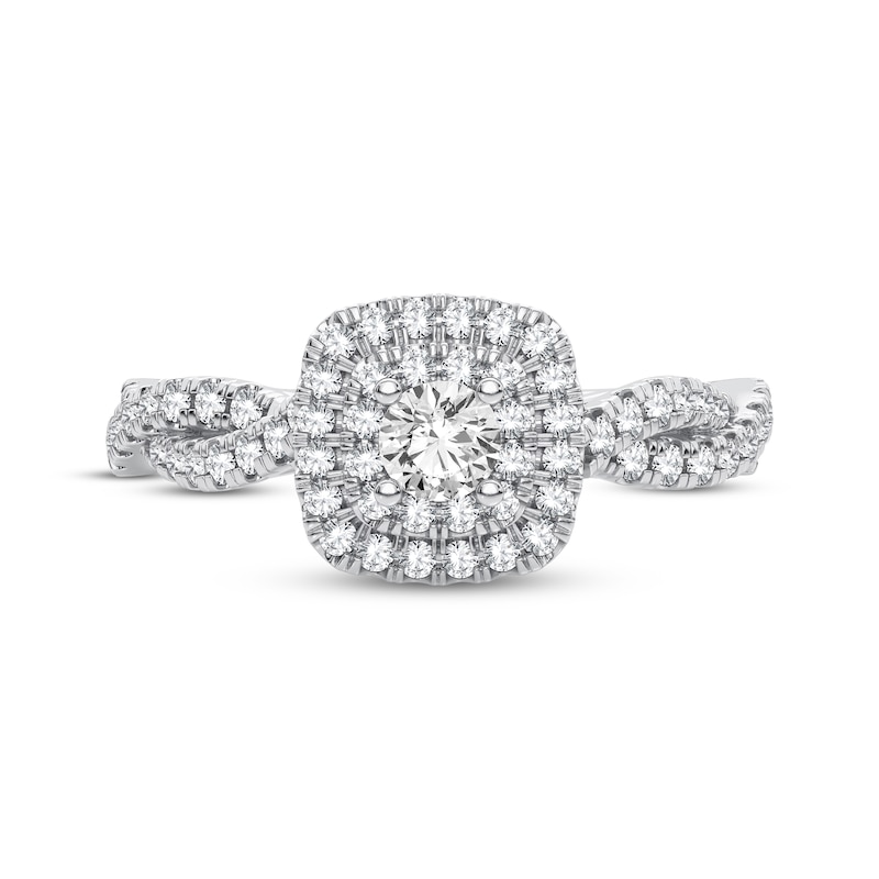 Multi-Diamond Center Cushion Engagement Ring 1/3 ct tw Round-cut 10K White Gold