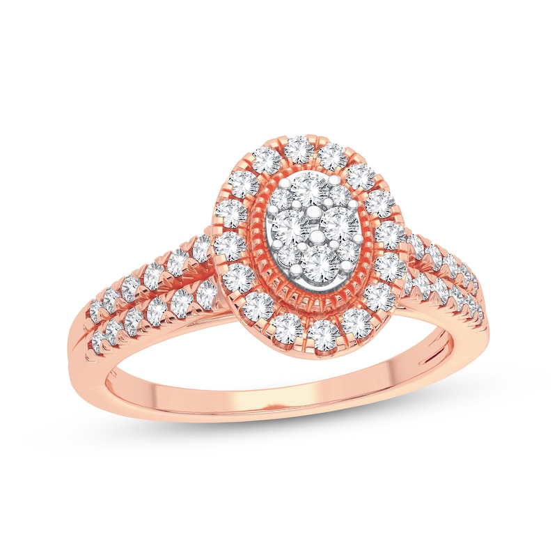 Multi-Diamond Center Oval Engagement Ring 1/3 ct tw Round-cut 10K Rose Gold