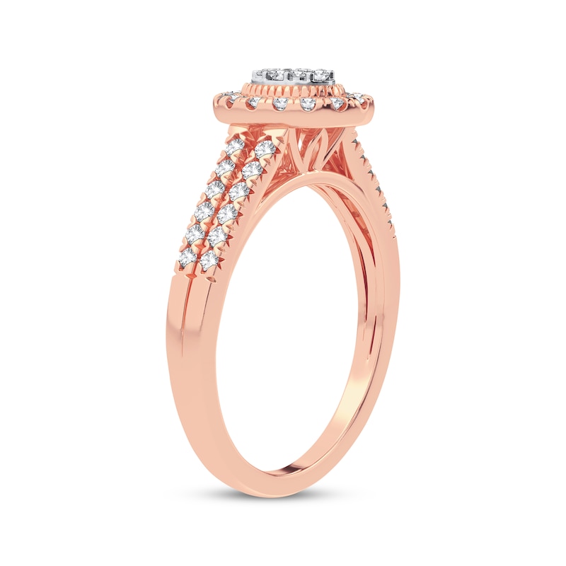 Multi-Diamond Center Oval Engagement Ring 1/3 ct tw Round-cut 10K Rose Gold