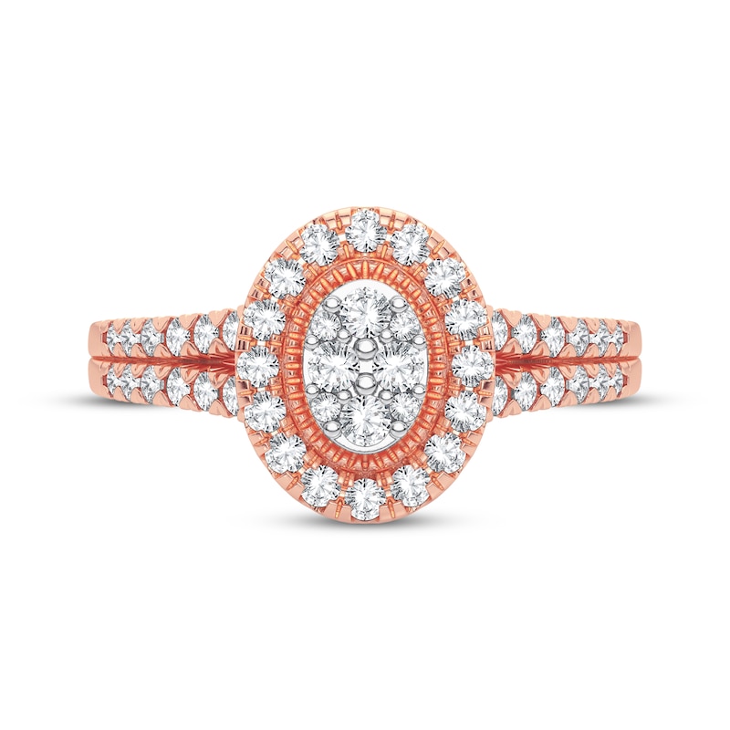 Multi-Diamond Center Oval Engagement Ring 1/3 ct tw Round-cut 10K Rose Gold