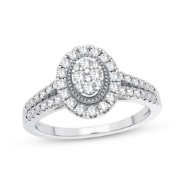 Now + Forever Multi-Diamond Center Oval Halo Engagement Ring 1/3 ct tw Round-cut 10K White Gold