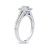 Thumbnail Image 1 of Multi-Diamond Center Oval Halo Engagement Ring 1/3 ct tw Round-cut 10K White Gold