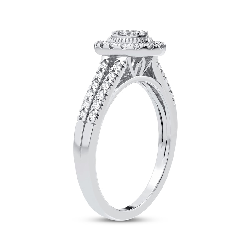 Multi-Diamond Center Oval Halo Engagement Ring 1/3 ct tw Round-cut 10K White Gold