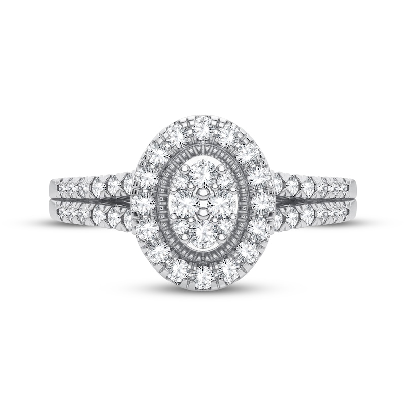 Main Image 3 of Now + Forever Multi-Diamond Center Oval Halo Engagement Ring 1/3 ct tw Round-cut 10K White Gold