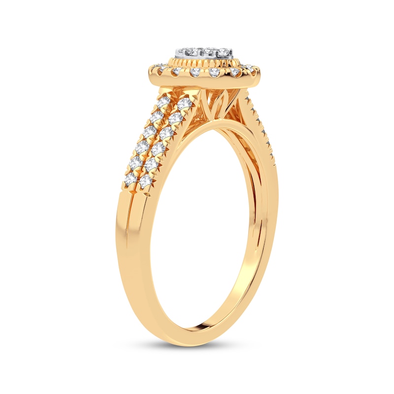 Multi-Diamond Center Oval Engagement Ring 1/3 ct tw Round-cut 10K Yellow Gold