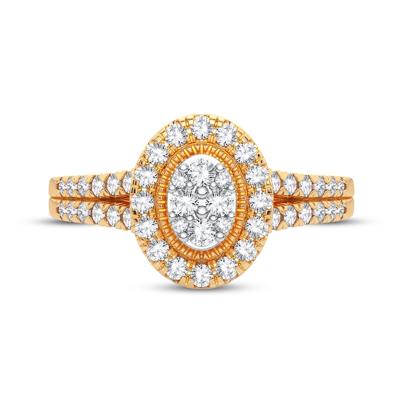 Multi-Diamond Center Oval Engagement Ring 1/3 ct tw Round-cut 10K Yellow Gold
