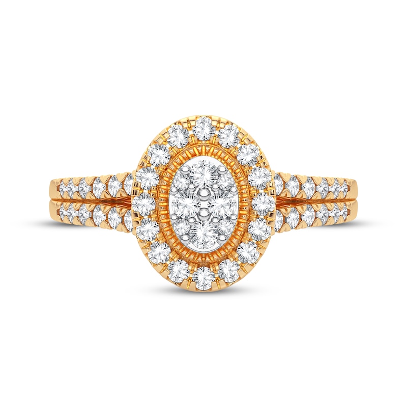 Multi-Diamond Center Oval Engagement Ring 1/3 ct tw Round-cut 10K Yellow Gold