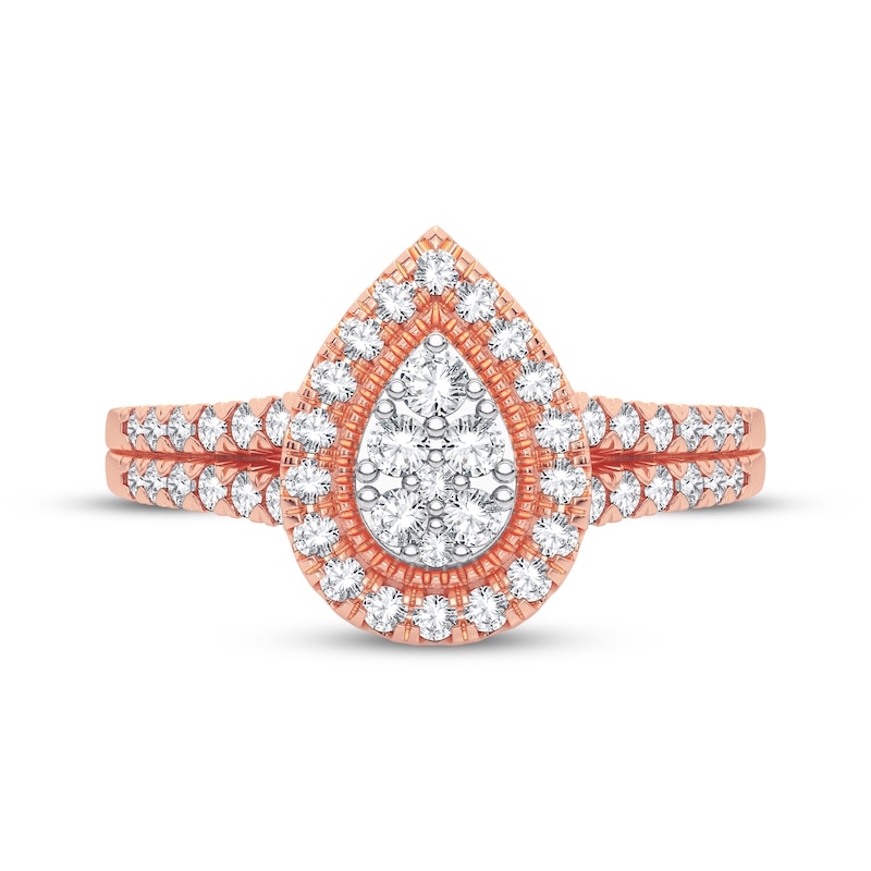 Main Image 3 of Now + Forever Multi-Diamond Center Pear Milgrain Engagement Ring 1/3 ct tw Round-cut 10K Rose Gold