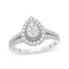 Thumbnail Image 0 of Multi-Diamond Center Pear Halo Engagement Ring 1/3 ct tw Round-cut 10K White Gold