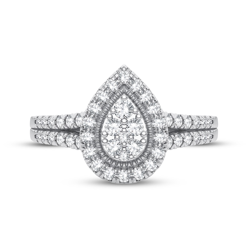 Multi-Diamond Center Pear Halo Engagement Ring 1/3 ct tw Round-cut 10K White Gold