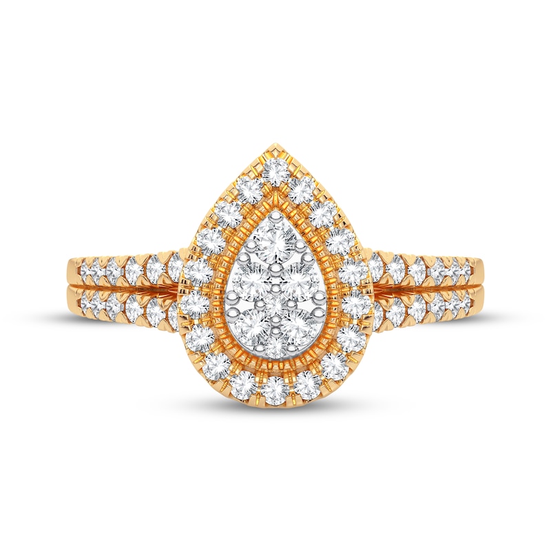 Main Image 3 of Now + Forever Multi-Diamond Center Pear Milgrain Engagement Ring 1/3 ct tw Round-cut 10K Yellow Gold
