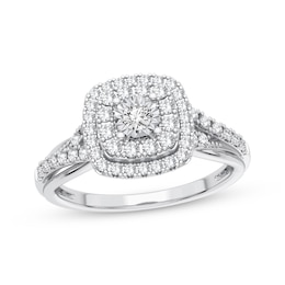 Now + Forever Multi-Diamond Cushion Engagement Ring 1/3 ct tw Round-cut 10K White Gold