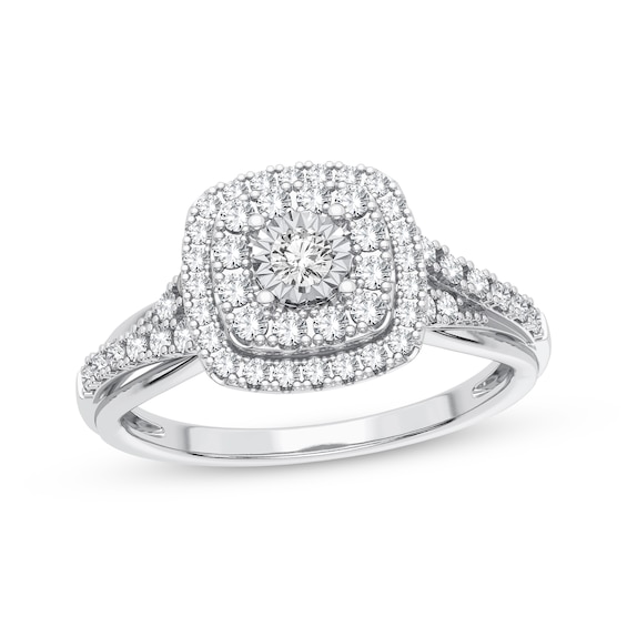 Now + Forever Multi-Diamond Cushion Engagement Ring 1/3 ct tw Round-cut 10K White Gold