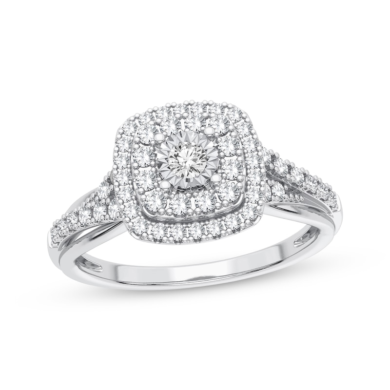 Multi-Diamond Cushion Engagement Ring 1/3 ct tw Round-cut 10K White ...