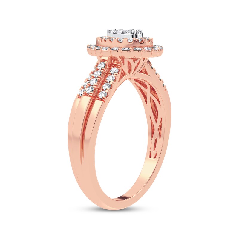 Multi-Diamond Center Pear Double Halo Ring 1/3 ct tw Round-cut 10K Rose Gold