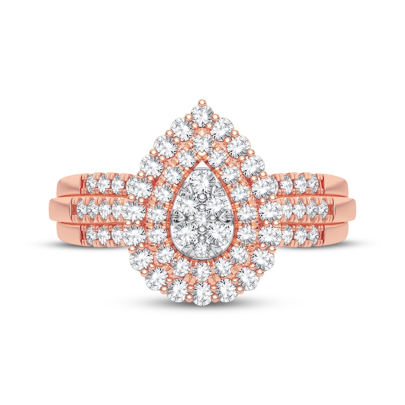 Multi-Diamond Center Pear Double Halo Ring 1/3 ct tw Round-cut 10K Rose Gold