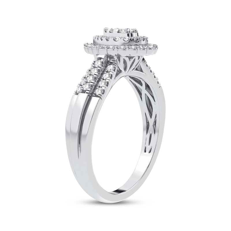 Multi-Diamond Center Pear Halo Engagement Ring 1/3 ct tw Round-cut 10K White Gold