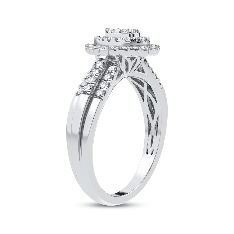 Main Image 2 of Now + Forever Multi-Diamond Center Pear Halo Engagement Ring 1/3 ct tw Round-cut 10K White Gold
