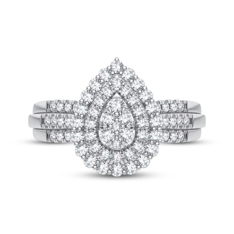 Main Image 3 of Now + Forever Multi-Diamond Center Pear Halo Engagement Ring 1/3 ct tw Round-cut 10K White Gold
