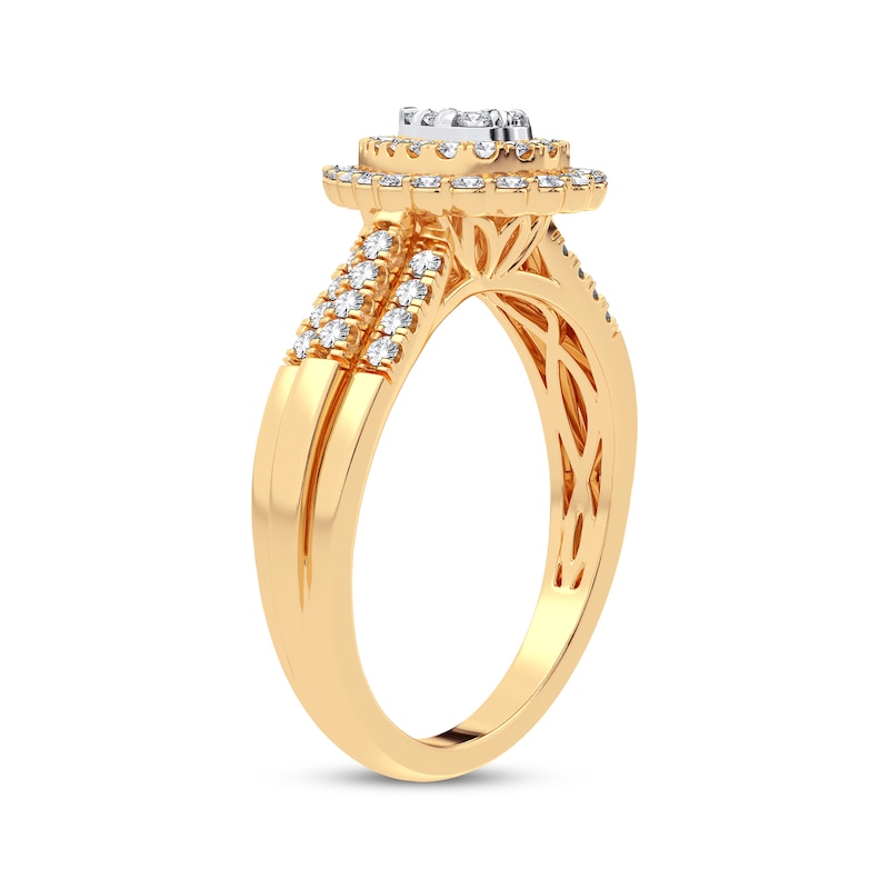 Multi-Diamond Center Pear Double Halo Ring 1/3 ct tw Round-cut 10K Yellow Gold