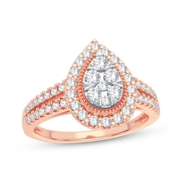 Now + Forever Multi-Diamond Center Pear Engagement Ring 3/8 ct tw Round-cut 10K Rose Gold