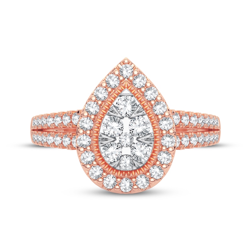 Multi-Diamond Center Pear Engagement Ring 3/8 ct tw Round-cut 10K Rose Gold