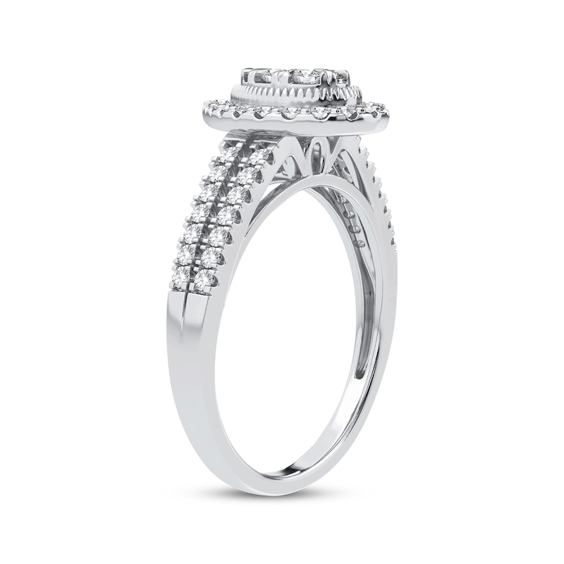 Multi-Diamond Center Pear Halo Engagement Ring 3/8 ct tw Round-cut 10K White Gold