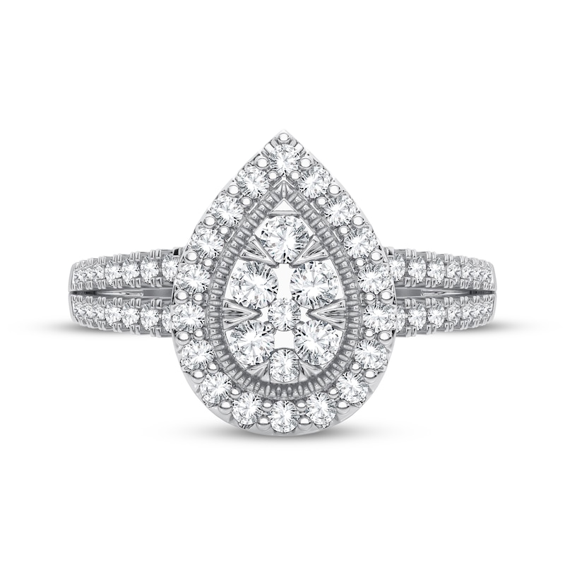 Multi-Diamond Center Pear Halo Engagement Ring 3/8 ct tw Round-cut 10K White Gold
