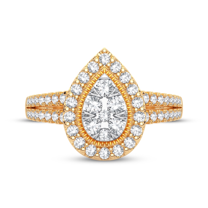 Main Image 3 of Now + Forever Multi-Diamond Center Pear Engagement Ring 3/8 ct tw Round-cut 10K Yellow Gold