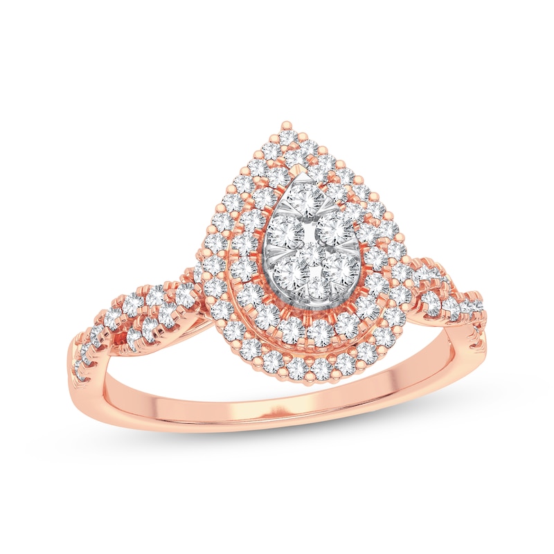 Main Image 1 of Now + Forever Multi-Diamond Center Pear Twist Engagement Ring 1/3 ct tw Round-cut 10K Rose Gold