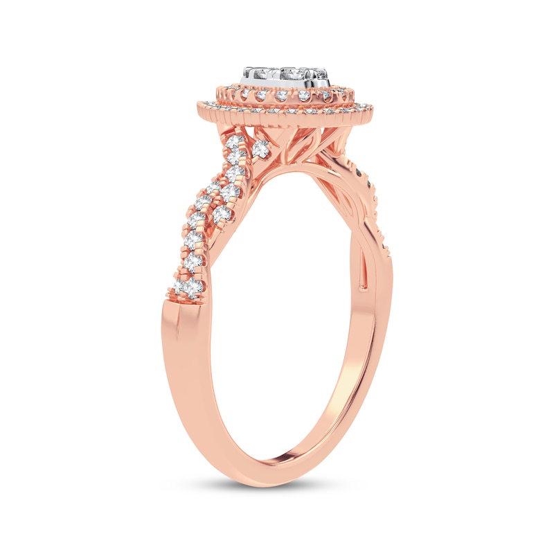 Multi-Diamond Center Pear Twist Engagement Ring 1/3 ct tw Round-cut 10K Rose Gold