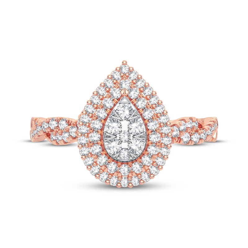 Multi-Diamond Center Pear Twist Engagement Ring 1/3 ct tw Round-cut 10K Rose Gold