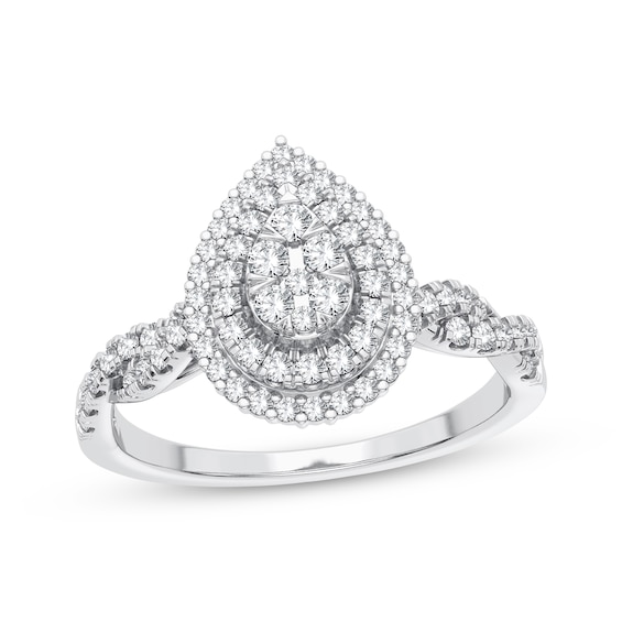 Now + Forever Multi-Diamond Center Pear Twist Engagement Ring 1/3 ct tw Round-cut 10K White Gold