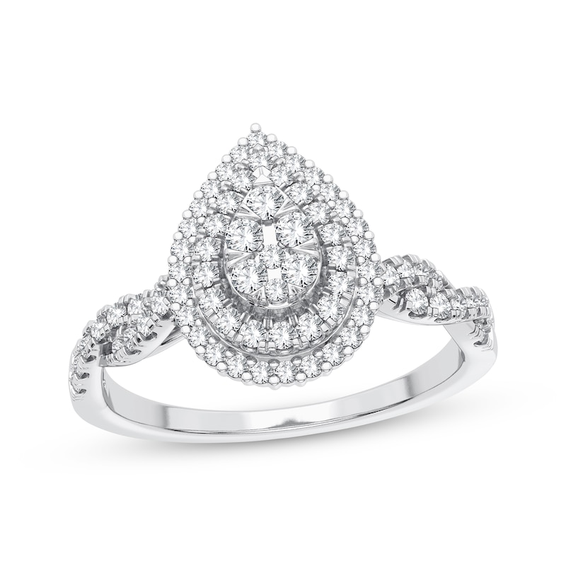 Main Image 1 of Now + Forever Multi-Diamond Center Pear Twist Engagement Ring 1/3 ct tw Round-cut 10K White Gold