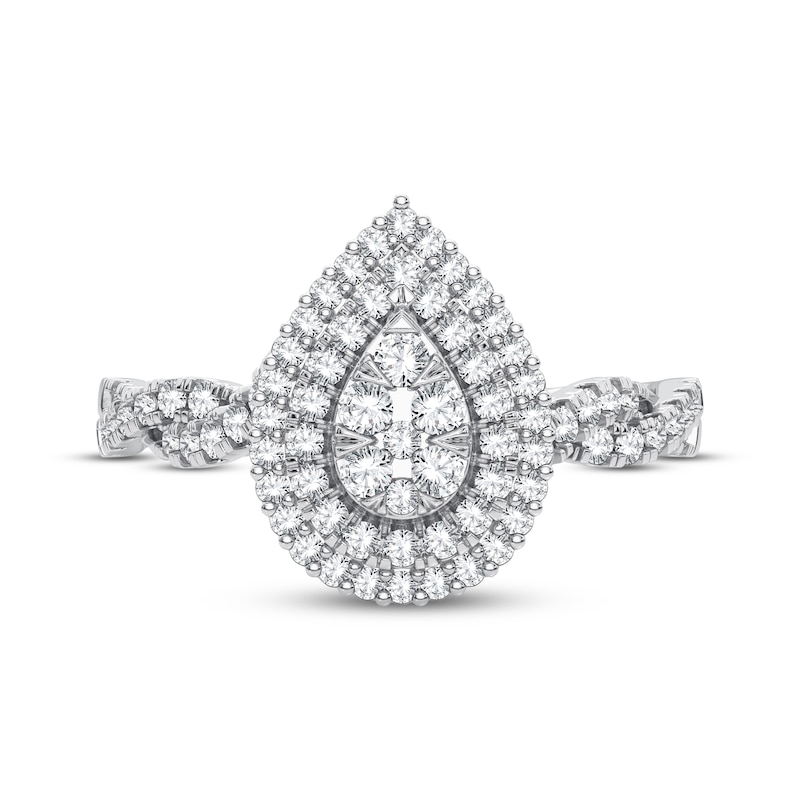 Main Image 3 of Now + Forever Multi-Diamond Center Pear Twist Engagement Ring 1/3 ct tw Round-cut 10K White Gold