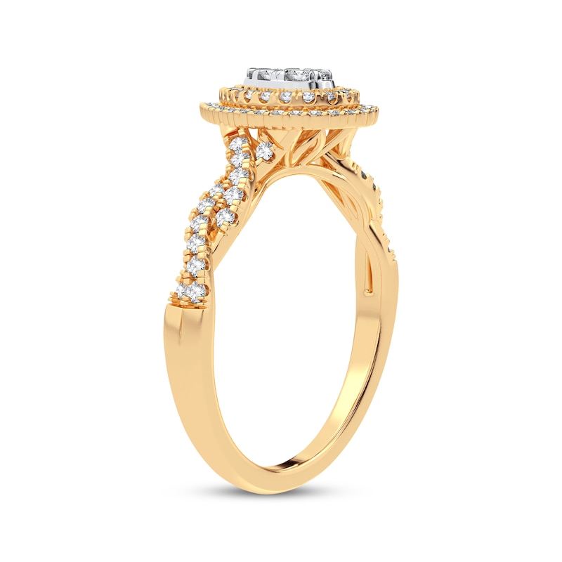 Multi-Diamond Center Pear Twist Engagement Ring 1/3 ct tw Round-cut 10K Yellow Gold
