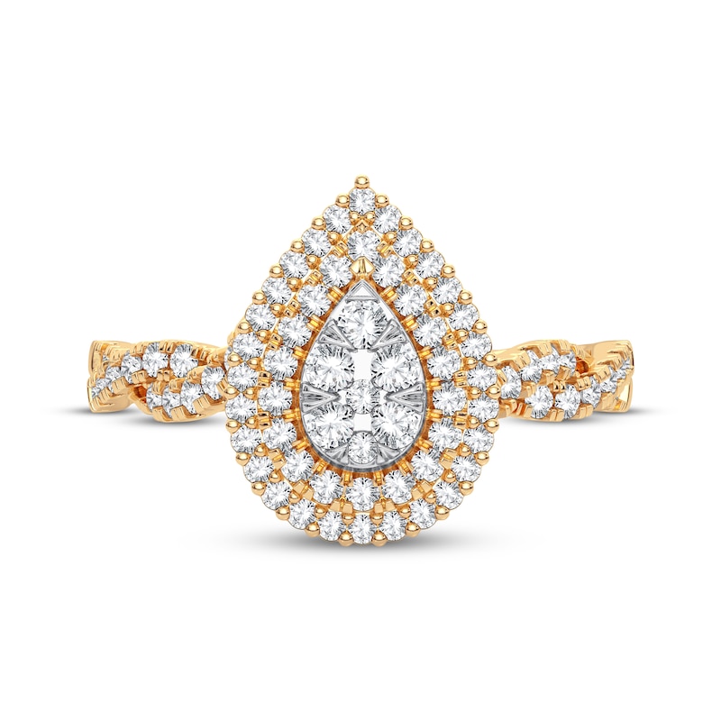 Main Image 3 of Now + Forever Multi-Diamond Center Pear Twist Engagement Ring 1/3 ct tw Round-cut 10K Yellow Gold
