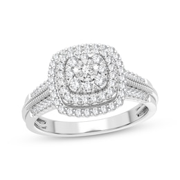 Now + Forever Multi-Diamond Center Cushion Engagement Ring 1/3 ct tw Round-cut 10K White Gold