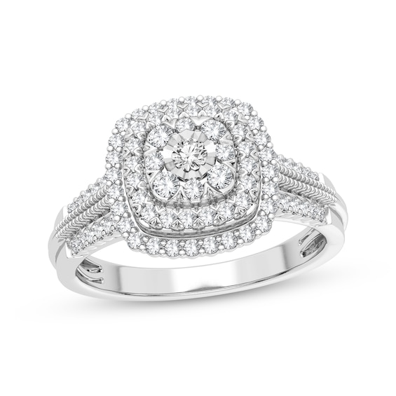 Now + Forever Multi-Diamond Center Cushion Engagement Ring 1/3 ct tw Round-cut 10K White Gold