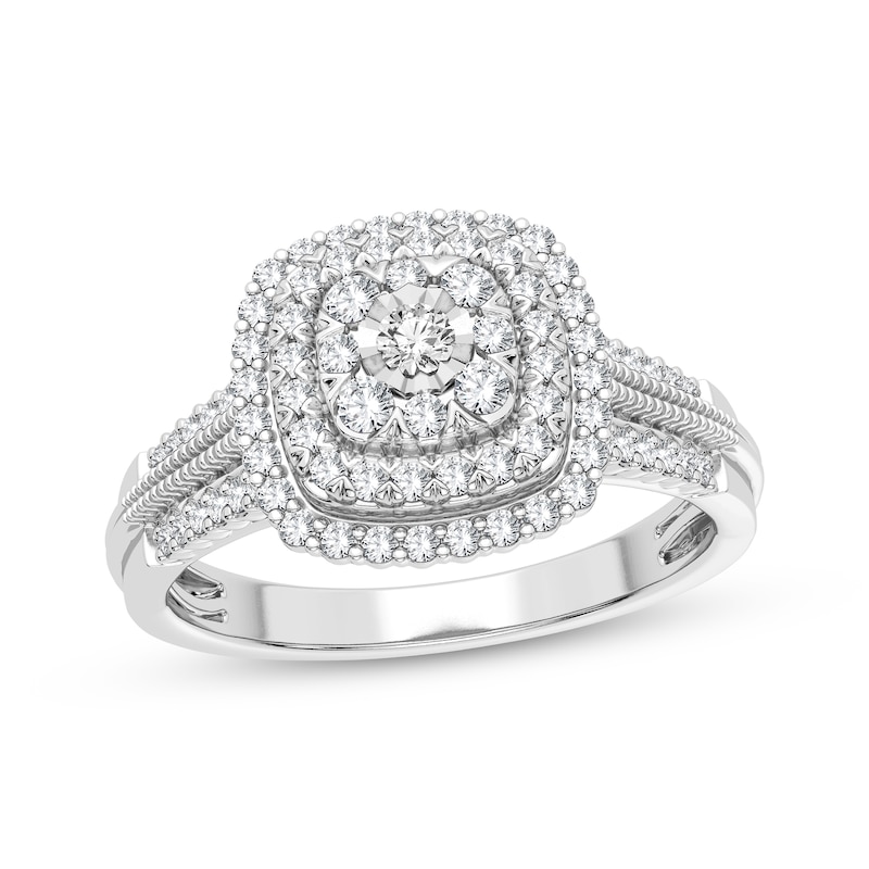 Main Image 1 of Now + Forever Multi-Diamond Center Cushion Engagement Ring 1/3 ct tw Round-cut 10K White Gold