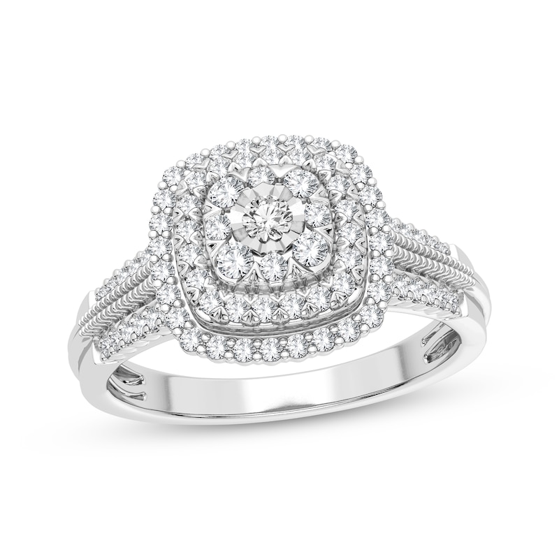 Multi-Diamond Center Cushion Engagement Ring 1/3 ct tw Round-cut 10K ...