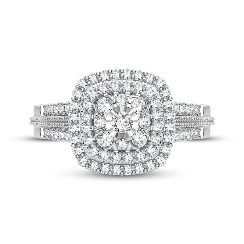 Main Image 3 of Now + Forever Multi-Diamond Center Cushion Engagement Ring 1/3 ct tw Round-cut 10K White Gold