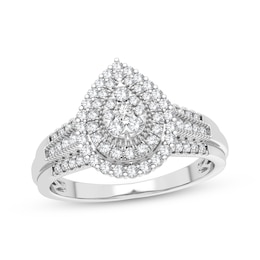 Now + Forever Multi-Diamond Center Pear Engagement Ring 1/3 ct tw Round-cut 10K White Gold