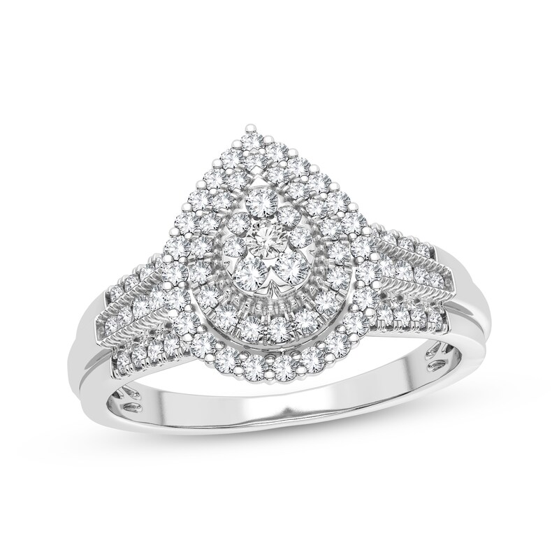 Main Image 1 of Now + Forever Multi-Diamond Center Pear Engagement Ring 1/3 ct tw Round-cut 10K White Gold