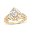 Thumbnail Image 0 of Multi-Diamond Center Pear Double Halo Engagement Ring 1/3 ct tw Round-cut 10K Yellow Gold