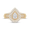 Thumbnail Image 2 of Multi-Diamond Center Pear Double Halo Engagement Ring 1/3 ct tw Round-cut 10K Yellow Gold